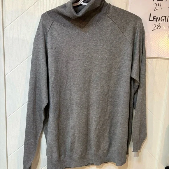 Holly & Whyte Lindex Gray Striped Long Sleeve Turtleneck Viscose Knit Top L - Picture 7 of 10